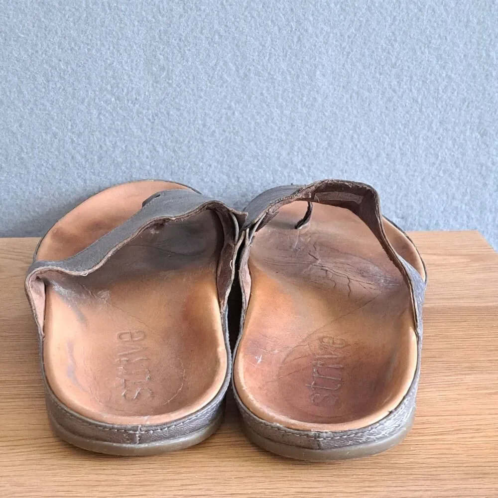 Strive Capri Women UK 7 US 9.5 10 Leather Toe Loop Slide Sandals Anthracite Gray